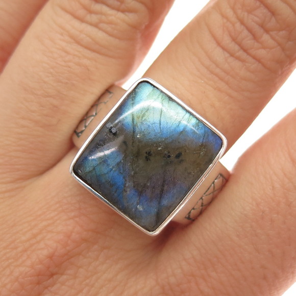 PHLD PlayHardLookDope 925 Sterling Silver Real Labradorite Ring Size 11.5